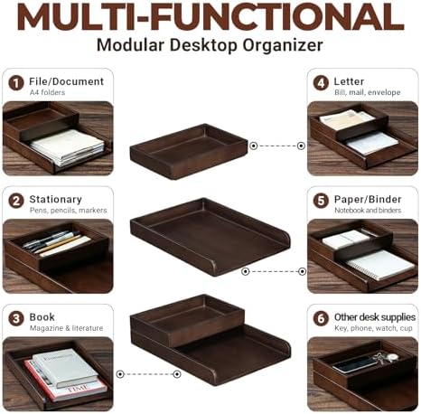 Wood 2-Tier Letter Tray, Stackable Detachable Paper Tray Desk Organizer - Image 4
