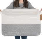 Goodpick 75L Extra Large Woven Rope Blanket Basket, Rectangle, Light Gray by Goodpick