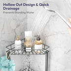 SWTYMIKI Standing Shower Caddy Corner - 4‑Tier Stainless Steel Shower Organizer Shelf with 12 Hooks and Adhesive Pads, Rustproof Corner Shelves Stand Rack for Bathroom Shower Room, Gray - Image 3