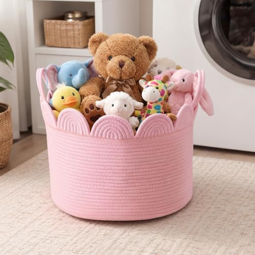 LemonRoad Round Woven Basket Pink, 16" L X 16" W X 14" H - Image 3