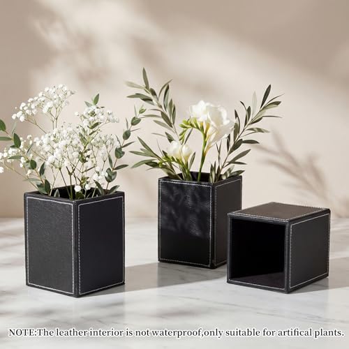 4 Pack PU Leather Pen Pencil Holder Square Desk Pencil Cup Organizer - Image 5