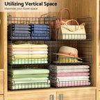 6-Tier Stackable Closet Organizers and Storage Basket - Foldable Closet Shelf Organizer System, Sturdy Metal Space-Saving Clothes Storage Bins for Wardrobe, Black - Image 2