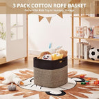 OIAHOMY 13 Inch Cube Storage Bins, 3-Pack Cotton Rope Woven Baskets for Organizing, Insert Storage Baskets for Shelves, Baby Nursery, Closet Organizer, 13 * 13 * 12.6IN, Black & Mixed Brown - Image 4