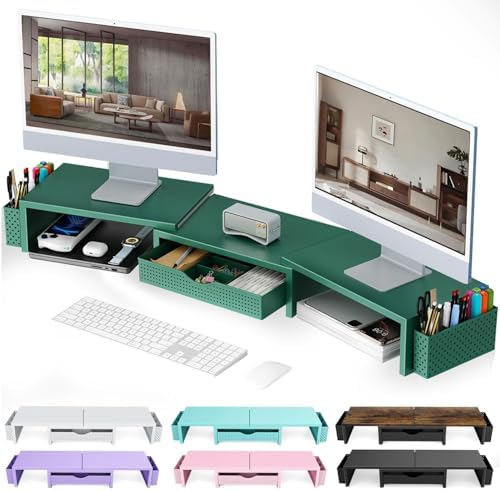 gianotter Dual Monitor Stand Riser With Drawer and 2 Pen Holders by gianotter