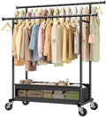 Clothes Rack 210 LBS Double Rods Extra Storage Basket by Snhomee