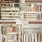 Aheaplus Closet System with Drawers Set of 2, Wood Closet Organizer System with 8 Hanging Rods & Top Shelves, Walk-in Closets Organizer Wardrobe Clothes Rack, Cut Fits Spaces 4-9FT. Wide, White Oak - Image 2