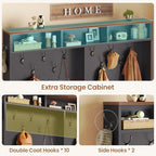 Itaar Hall Tree with Bench and Shoe Storage, 5-in-1 Entryway Bench with Coat Rack, 16 Shoe Cubbies & 12 Coat Hooks, Barn Door & Adjustable Shelf (Black) - Image 4