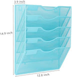 EASEPRES 5 Pocket Mesh Hanging Wall File Organizer, Wall Mounted Mail Paper Document Folder Holder, Clipboard Storage Organization Magazine Rack with Nametag Label for Office Home School, Blue - Image 4