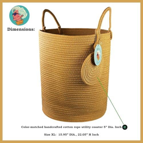 Modern Granny Extra Large Cotton Rope Laundry Hamper 16x22 Inch Dual Secure Woven Handle for Living Room Closet Clothes Blanket Organization - Image 4
