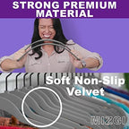 MIZGI Gray Velvet Hangers 50 Pack Non Slip Heavy Duty Black Hooks - Image 2