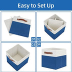Temary 11 Storage Cube Bins for Shelves, Closet - 4 Pack Fabric Baskets With Leather Handles (White & Blue) - Image 7