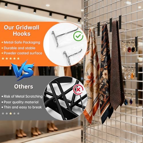 60 Pack Grid Wall Display Hooks, Metal Gridwall Accessories for Retail Stores, Trade Shows, Art and Craft Displays (Black, 6 Inch) - Image 7