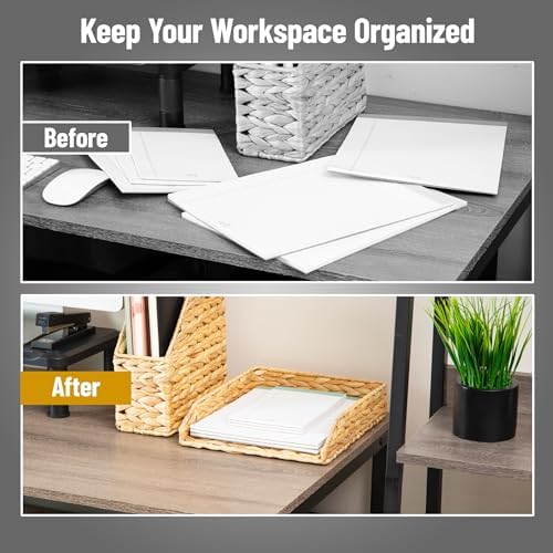 Mind Reader Rattan Paper Tray with Iron Frame, Desktop Organizer, Holds Letter Size Documents, Brown - Image 5