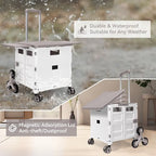 Foldable Utility Cart Portable Crate Rolling Dolly with Telescopic Handle,Can be Pulled diagonally, Magnetic Retractable Lid, 360°Swivel Climbing Wheels for Shopping Carrying Groceries Move White - Image 5