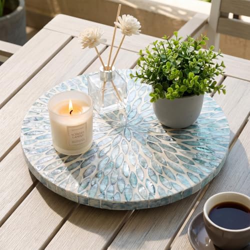 Reallnaive Mother of Pearl Lazy Susan, Round, Blue Floral Petal - Image 6