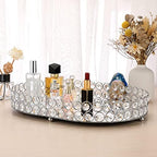 Hipiwe Crystal Vanity Tray, Mirrored Dresser Perfume Trays for Makeup Tray Cosmetic Skin Care Storage, Jewelry Trinket Organizer Tray for Bathroom Countertop Home Decor, Large - Image 2