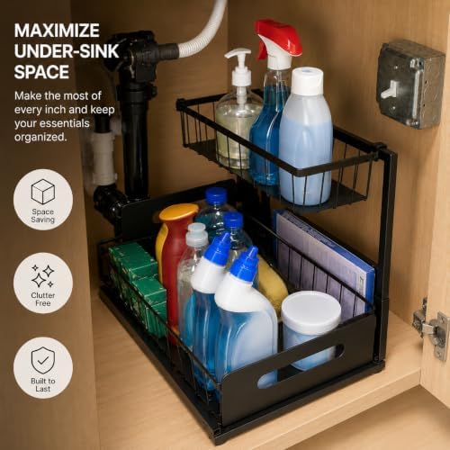 Apex & Co. 2-Tier Under Sink Organizer with Pull-Out Sliding Drawer, 1 Pack – Heavy-Duty Carbon Steel, Rust-Resistant Coating, Cabinet Storage for Kitchen & Bathroom - Image 2