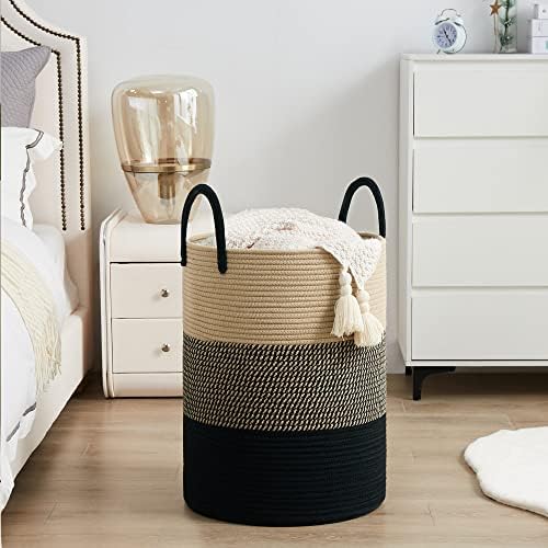 YOUDENOVA Woven Laundry Hamper Basket, 100L Tall Laundry Basket-Black&Brown - Image 5