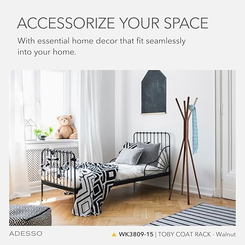 Adesso Toby Coat Rack with Natural Oak Finish – Space-Saving Entryway Organizer Perfect for Coats, Bags, Purses and Hats – 6 Hooks, 68.25" Tall - Image 2
