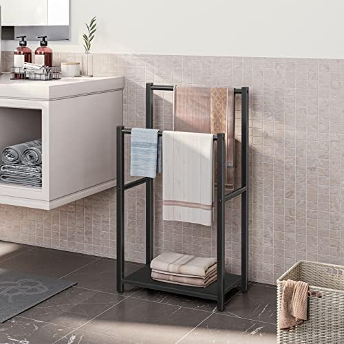 HOOBRO Free Standing Towel Rack for Bathroom, 16.5" L x 9.4" W x 31.5" H, 2 Tier Blanket Rack, Blanket Holder, Drying and Display Rack with Shelf, Black BB02LB01 - Image 3