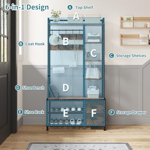LUMTOK Hall Tree with Bench & Shoes Storage,Entryway Coat Rack with Drawers - Image 7
