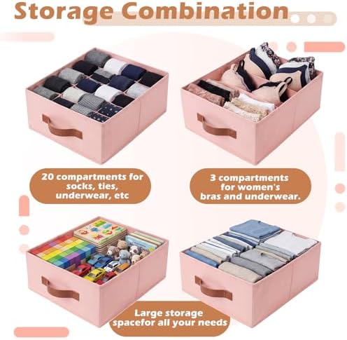 Windyun 4 in 1 Stackable Dorm Under Bed Storage Drawers, Pink - Image 3