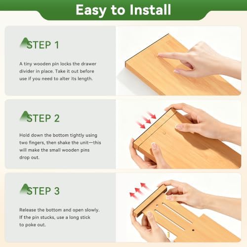 FJO 6 Pack Bamboo Drawer Dividers 4.65" High Adjustable from 17'' to 22'' - Image 3