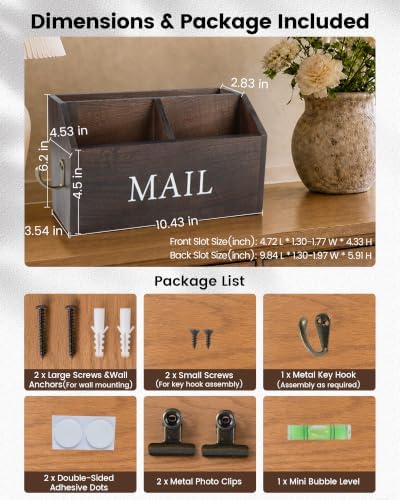 DLQuarts Solid Wood Mail Organizer Countertop or Wall Mounted, Dark Walnut - Image 2