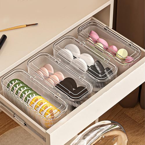 JessLab Makeup Brush Holder Organizer, Clear Makeup Sponges Organizer, Cosmetic Storage Case with Lid Display Case for Vanity, 1 Compartment (2 Pack) - Image 6