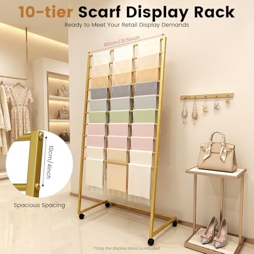 Scarf Organizer, Scarf Display Stand, 10 Tier Metal Scarf Holder Organizer, Floor-standing Scarf Rack for Commercial or Home, Hijab Stand RackTies Belt Pants Hanging Rack - Image 3