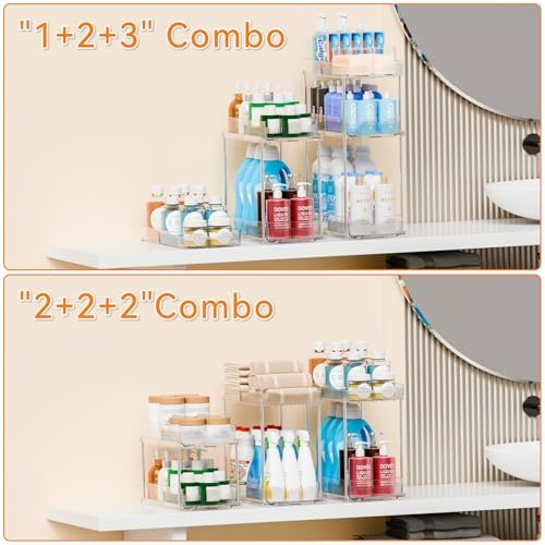 2 Pack 3 Tier Large Pull Out Bathroom Organizers and Storage,13.8″ Deep Sliding Kitchen Under Sink Organizer for Cleaning Products Storage,Acrylic Clear Bathroom inder Sink Organizer,Undersink Storage - Image 4