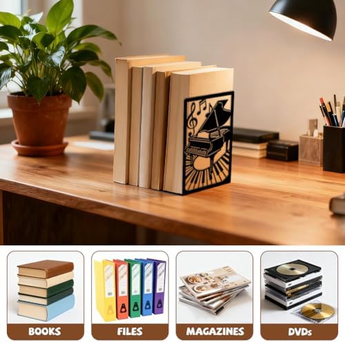 Peacoblue 5.3"x4.3"x7.9" Metal Bookends, Heavy Duty Book Ends for Shelves - Image 5