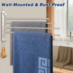 NearMoon Swivel Towel Rack, 19.5" Thicken 304 Stainless Steel 4-Arm Towel Bar, Space Saving Wall Mounted Towel Holder with Hook, Rustproof Swing Out Towel Hanger for Bathroom, Kitchen (Matte Black) - Image 4