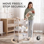 3 Tier Heavy Duty Metal Rolling Storage Cart Organizer with Wheels, White - Image 6