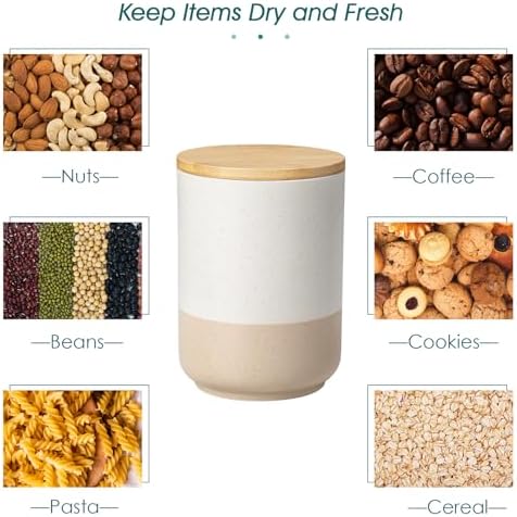 vancasso Sabine Large Ceramic Canister with Airtight Wood Lid - 74 oz Kitchen Food Storage Jar for Flour, Sugar, Coffee, Tea & Spices - Big Capacity Countertop Jar - Image 5