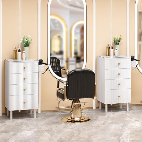 OmySalon Salon Station, Barber Station for Stylist, Hair Storage Cabinet with Glass Top & 4 Drawers & 3 Heat Resistant Tool Holders, For Beauty Spa, Salon, White - Image 2