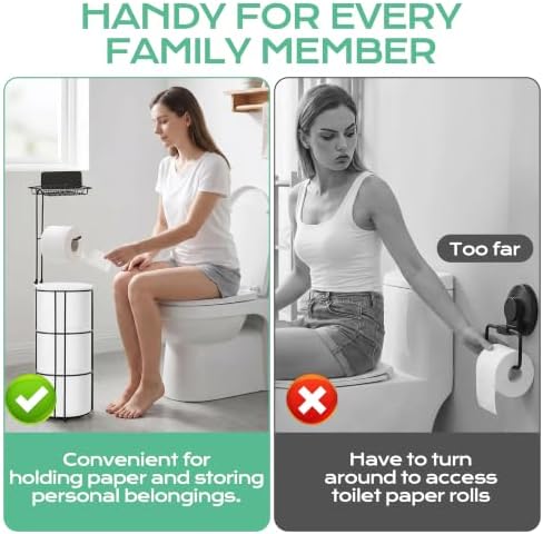 Toilet Paper Holder Stand and Tissue Paper Roll Dispenser with Basket for Bathroom Storage Holds Reserve, Black - Image 4