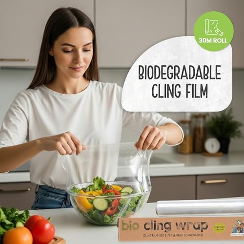 Eco Green Living Biodegradable Cling Film Bio Cling Wrap 100% Compostable, BPA & Plastic-Free Food Wrap, Vegan, Fridge & Freezer Safe, Recyclable Cardboard Dispenser. 4 Pack 30cm x 30m - Image 3