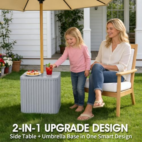 BoYata Outdoor Umbrella Side Table, 2-in-1 Patio Table with Umbrella Hole - Image 2