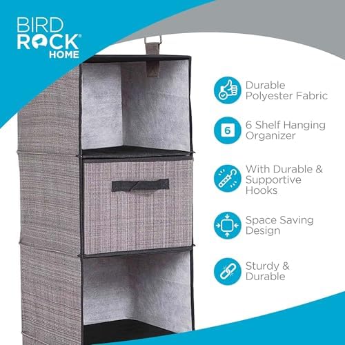 Internet's Best Hanging Closet Organizer with Drawers | 6 Shelf | 3 Drawers | Clothing Sweaters Shoes Accessories Storage | Grey - Image 4
