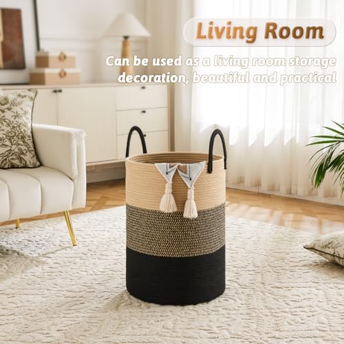 Artfeel Laundry Basket,Woven Cotton Rope Laundry Hamper,40L for Decorative Storage of Dirty Clothes,Toys and Blankets in Bathroom,Bedroom and Living Room - Image 5