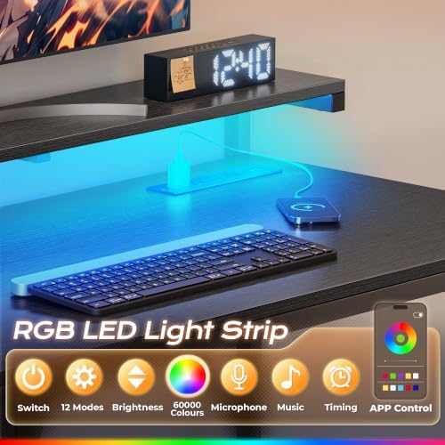 PRAISUN 47.2 Inch Gaming Desk with LED Lights & Power Outlets - Image 6