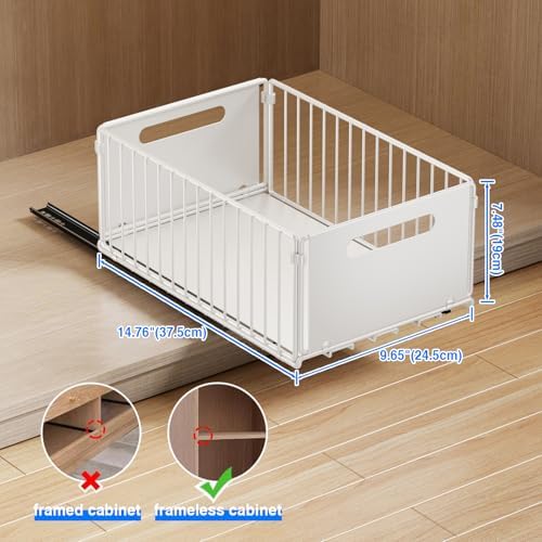 Mustorn 2 Pack Pull Out Cabinet Organizer, Slide Out Drawers for Cabinets, Peel and Stick, Heavy Duty Shelves for Kitchen, Cupboard, Pantry, Bathroom (14.76" D*9.65" W*7.87" H-White) - Image 2