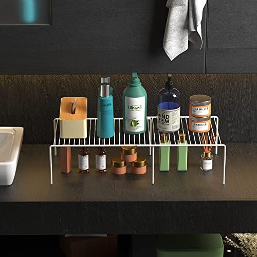 Kitchen Cabinet Expandable Shelf Organizers Set of 6, Adjustable Metal Wire Pantry Storage Shelves, Plate Dish Organizer Rack for Cabinets, Cupboard, Counter, Freezer, Countertop, White - Image 6