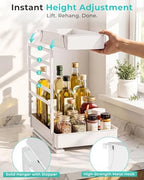 EVERIE Height Adjustable 2 Tier Metal Pull Out Slide Shelf Organizer for Framed or Frameless Under Sink Cabinets in Kitchen, Bathroom, with Snap-on Top Tray (White, 2 Sets) - Image 3