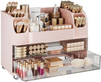 Delamu Large Makeup Organizer Countertop with 6 Brush Holders, Pink by DELAMU
