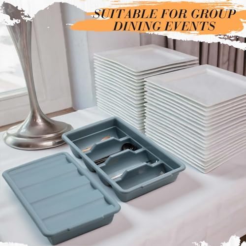 Maxdot 3 Pcs 20.5 x 11.9 x 3.7 Inch Silverware Organizer with Lid, Commercial 4-compartment Restaurant Kitchen Cutlery Tray, Plastic Silverware Storage Container, Condiments Holder (Grayish Blue) - Image 4