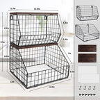 Mefirt Fruit Basket, Stackable Wall Mounted Fruit Baskets, Potato Baskets Onion Storage for Kitchen, Hanging Wire Basket with Wood Lid, 2-Tier Vegetable Organizer Kitchen Countertop Organization - Image 2