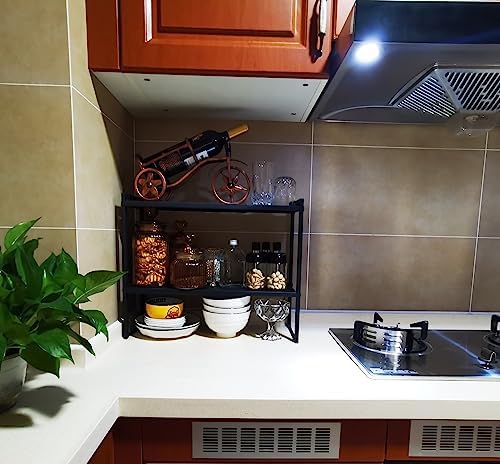2 Tier Expandable Shelf 7.9"D Adjustable Countertop Riser Metal Black - Image 6