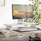 Fenge Monitor Stand Riser, Wooden & Metal Desk Shelf Organizer, White - Image 2